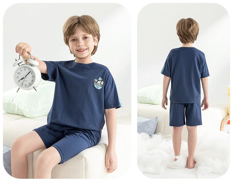 Yingbolun boys' pajamas summer pure cotton 10A children's short sleeved shorts set medium and large children's cotton home clothes