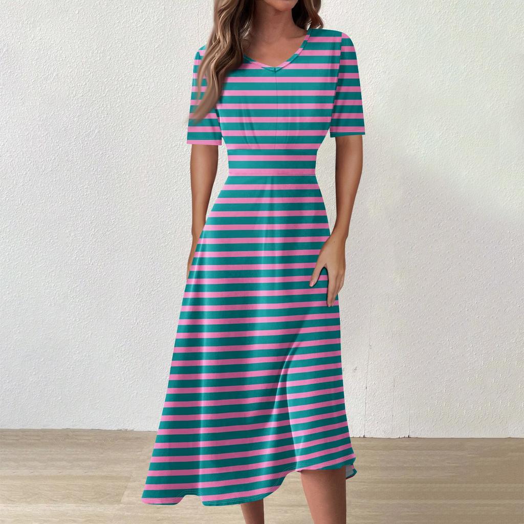 Women's  Casual Printing Summer Dress Short Sleeve Sundress Tank Dresses Beach Dress