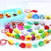 Children's Wooden Educational Beaded Toys Animal Fruit Large Particles Through Rope Beaded Threading Wooden Toys