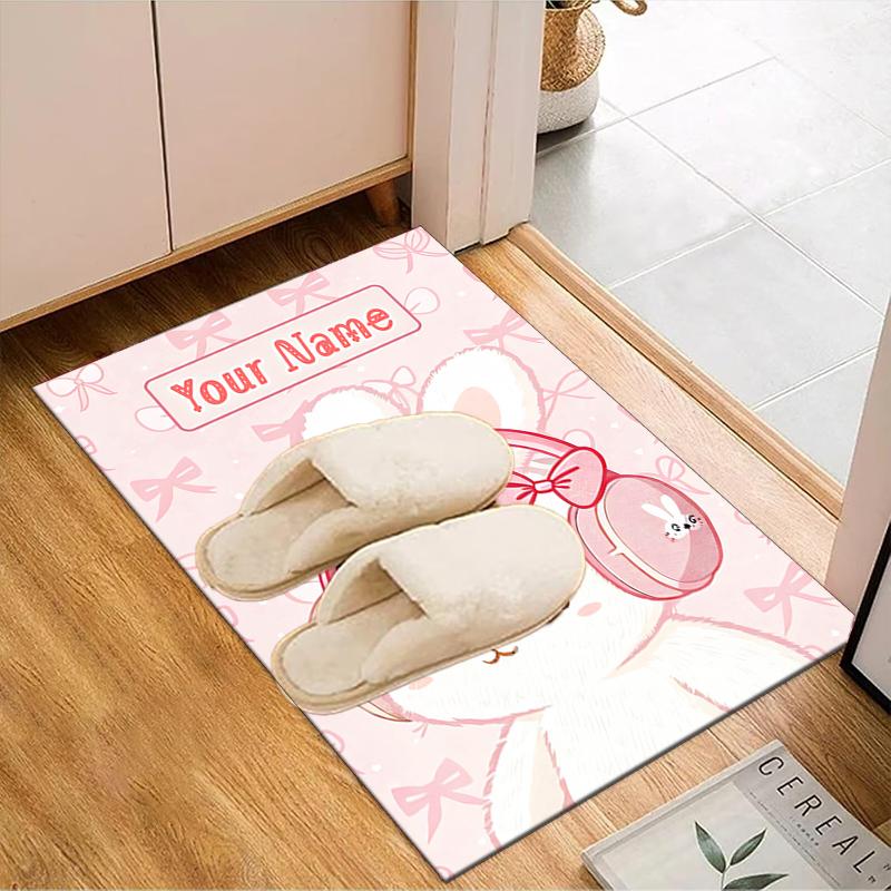 1PC Custom Name Rabbit Headphones Theme Floor Mat Ideal for Living Room, Game Rooms, Office, Bedroom, Floor Mat Playful Design