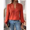 Luxury Lace Hollowed V-Neck Shirt Women Solid Color Long Sleeve Top Office Lady Elegant Daily Blouse