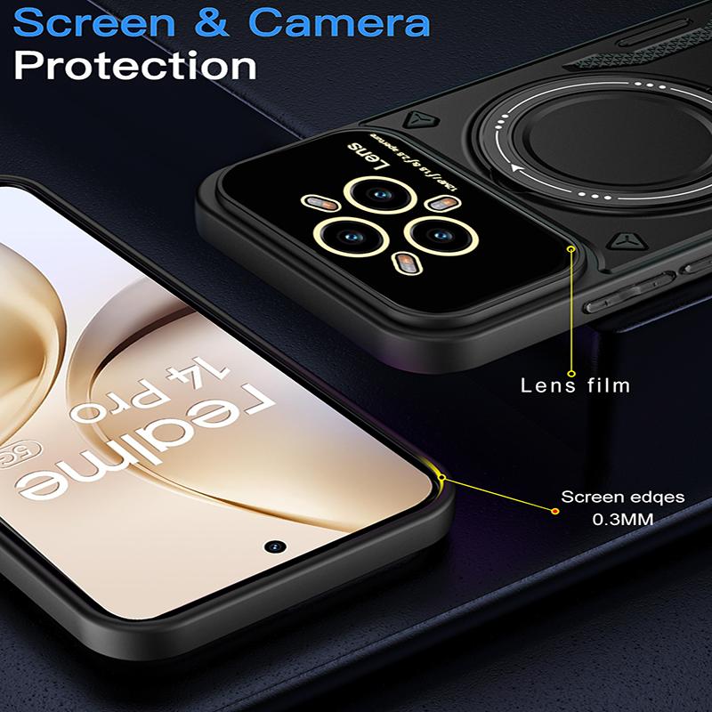 Для Realme 14 Бамперы военного класса Чехол-кольцо Для Realme 14 Pro Магнитная подставка Защита камеры Бронированный чехол Realme 14 Pro Plus