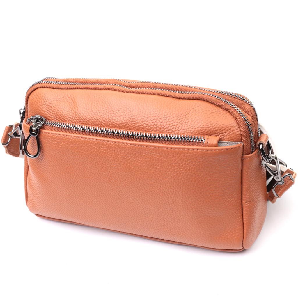 Spacious Bag for Women with Pockets Made of Genuine Leather Vintage 22601 Brown