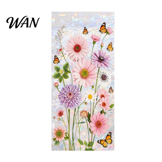 Transparent Window Decal Stained Glass Film Rainbow Flowers Decorative Decals But Not See-through Sun Blocking Removable Static Sticker for