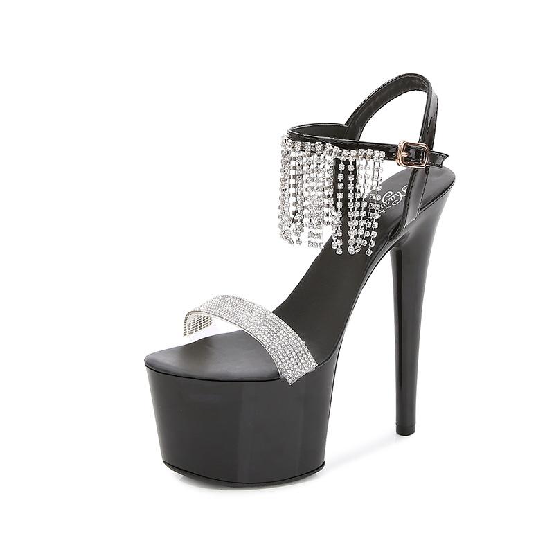 Женские туфли на шпильке, пикантные модные сандалии с пайетками и бахромой, серия 181, каблук 16,5 см, платформа 7 см, LFD