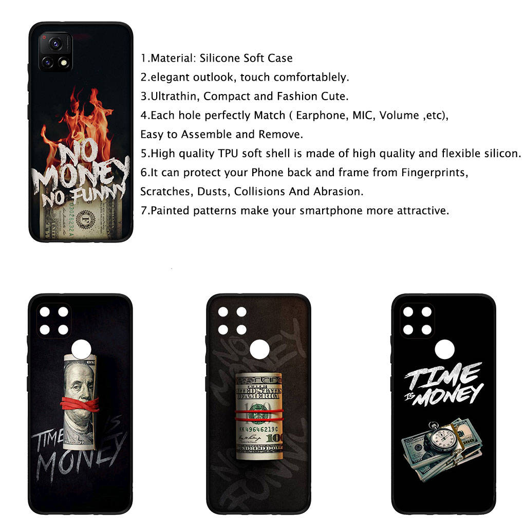 Чехол для iPhone 16 15 Xiaomi Redmi Note 14 13 12 11 Pro Max X 8 16e Samsung Galaxy S25 S24 S23 Moto OPPO Huawei Time is Money 100 Dollars Phone Case