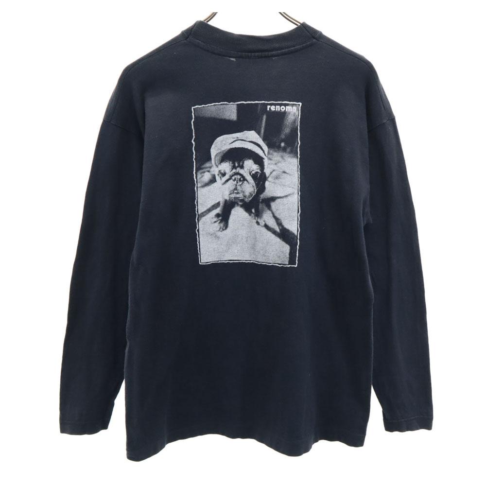 RENOMA 90-е Сделано во Франции Футболка с длинным рукавом с принтом мопса на спине Мужская Б/у