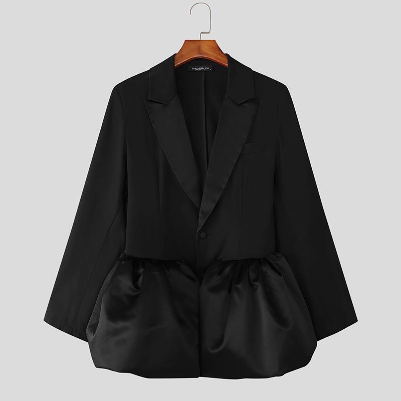 INCERUN Elegant Men Long Sleeve Ruffled Patchwork Thin Party Blazer Coats
