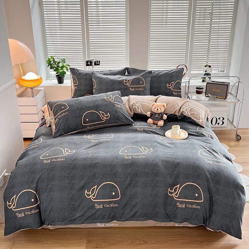 Комплект постельного белья с рисунком кролика Kawaii Bunny, ботанический цветочный принт, наволочка для одеяла, 4 шт., мягкий стираный хлопковый комплект постельного белья с рисунком из мультфильмов