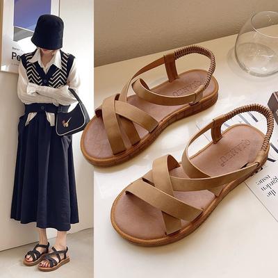 Женские сандалии 2024 года, летняя новая модная обувь в римском стиле, повседневные туфли на плоской подошве с перекрестными ремешками, женские сандалии Mujer