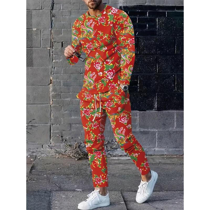 Мужской модный novelty набор пижамы и домашней одежды с граффити, осенний мужской повседневный комплект: футболка с длинным рукавом, уличные модные брюки