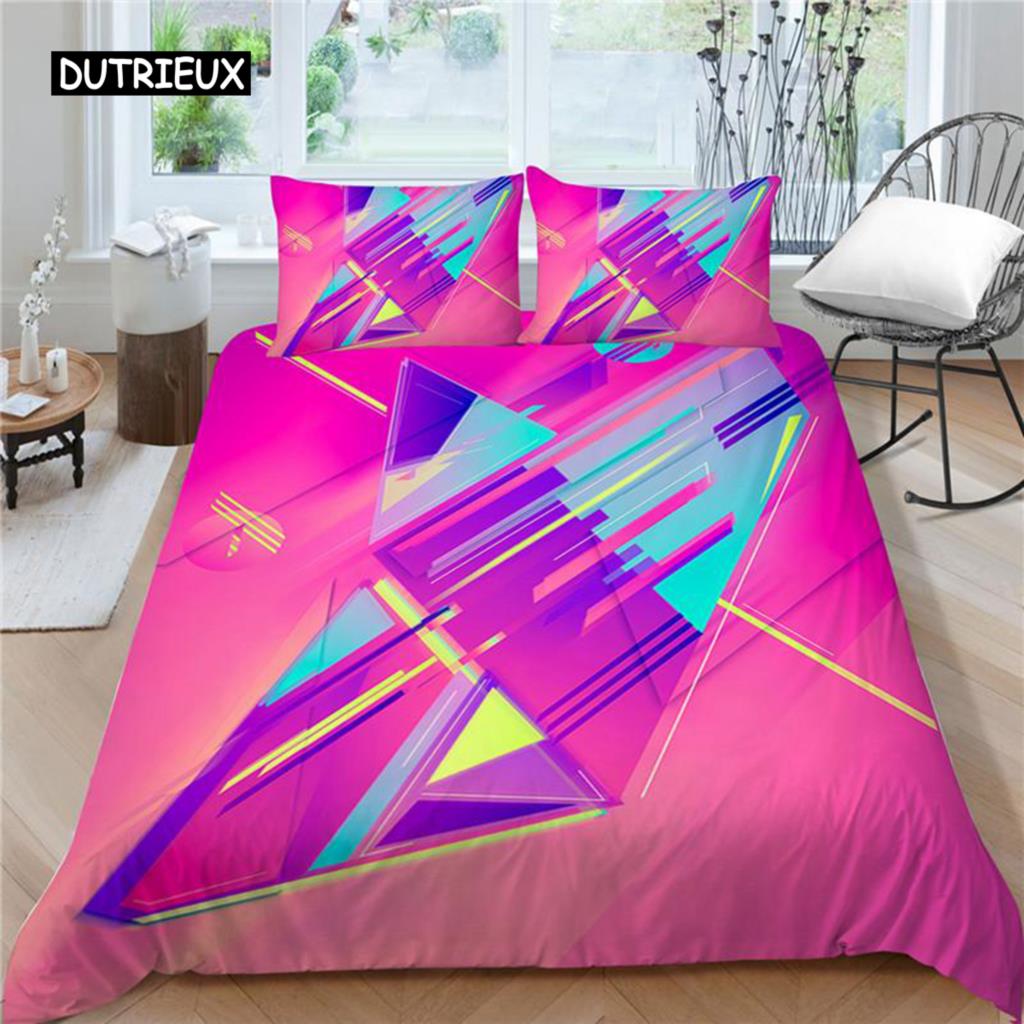 Colorful Duvet Cover Set King Size Blue Purple Red Stitching Pattern Comforter Cover Set Microfiber Polygon Flash Quilt Cover