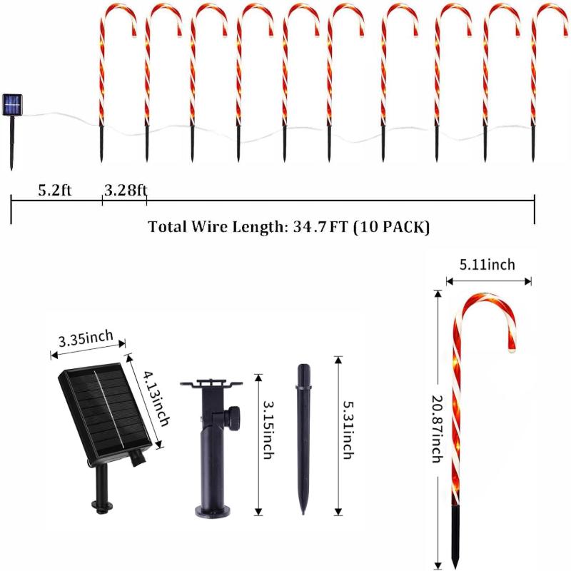 5 шт. Солнечные фонари в форме леденцов, Рождественские украшения для улицы с 2 режимами освещения, Водонепроницаемые садовые фонари для Рождества, патио, двора, дорожки