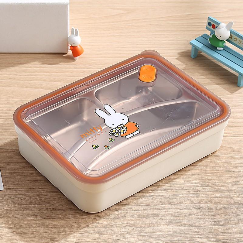 Miffy Stainless Steel Lunch Box 1.2L 3/4 Compartment Food Container Students Adults Office Cafeteria Use