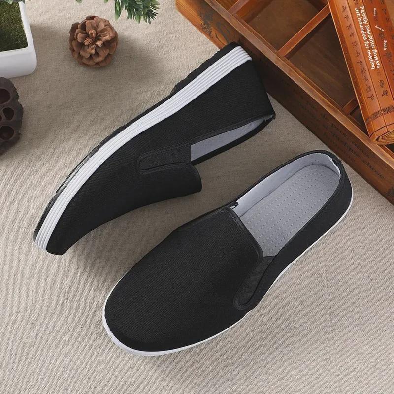 Мужские черные туфли без застежек Old Beijing из ткани с подошвой из коровьих сухожилий