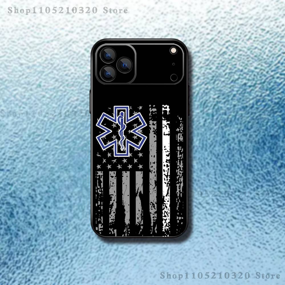 EMT EMS Ambulance Phone Case For iPhone 17,16,15,14,13,12,11,Pro Max,XSX,,XR,SE,Mini,8,7,Soft Silicone Black Cover