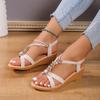 Women Solid Color Wedge Sandals Ankle Buckle Non Slip Gladiator Shoes Woman Fashion Chunky Platform Sandalias