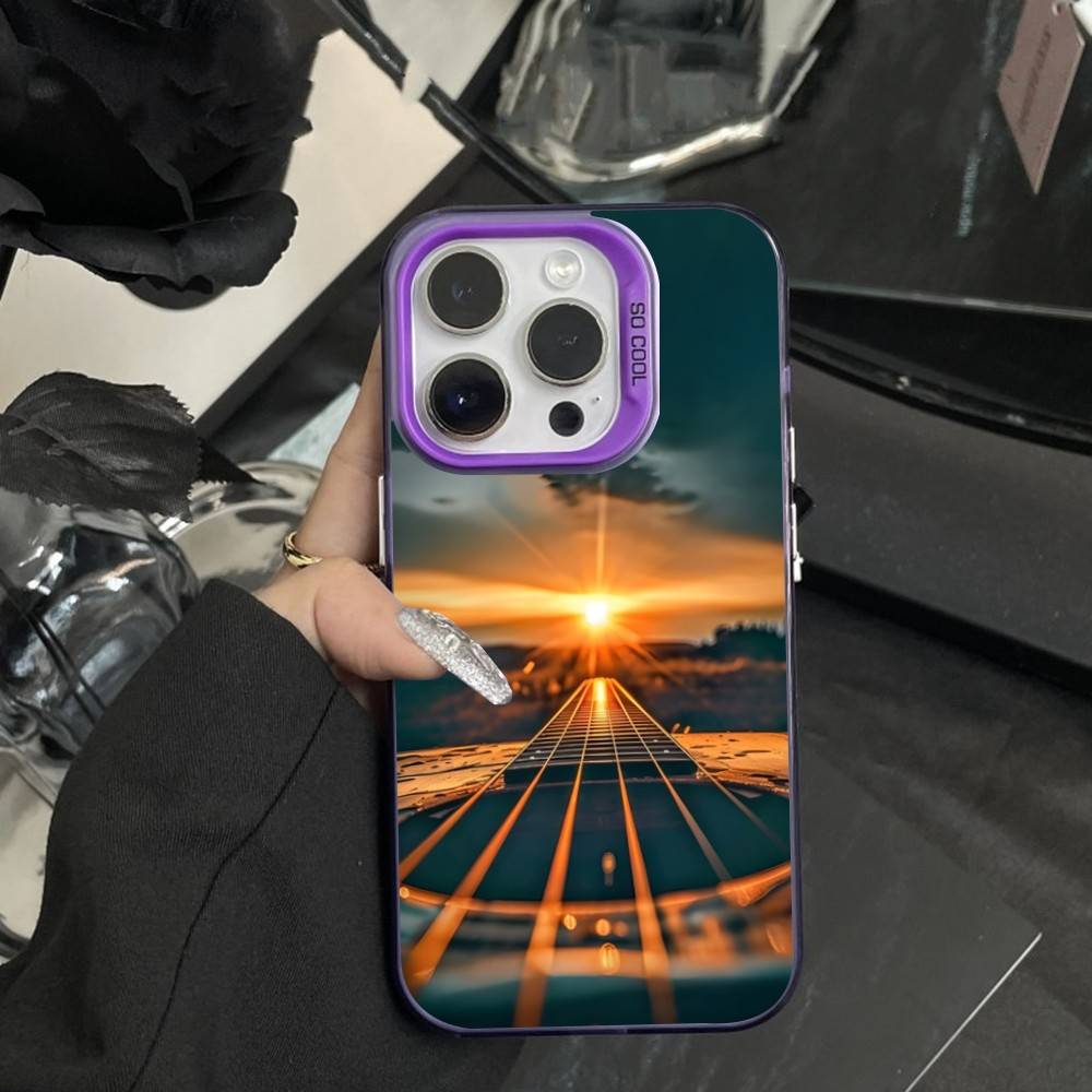 Musical Guitar Art Phone Case For iPhone 16,15,14,17,13,12,11,XS,Mini,Pro,SE,MAX Purple Matte Silicone Cover