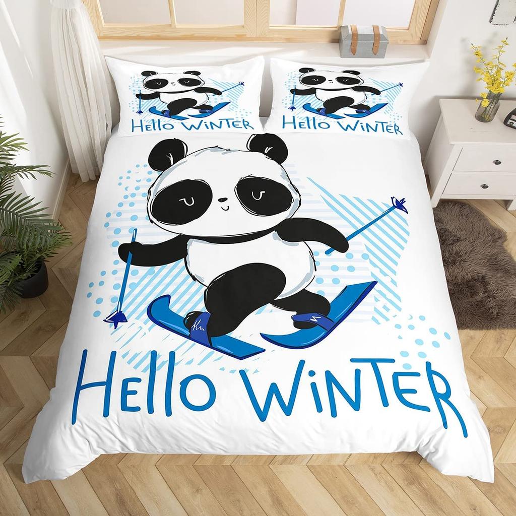 Skiing Sports Duvet Cover Queen Size For Kid Teen Winter Sport Ski Theme Comforter Cover Set Microfiber Snow Mountain Landscape