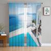 Sea Building Chair Scenery Tulle Curtains For Living Room Decoration Modern Chiffon Sheer Voile Kitchen Curtain