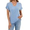 Women's Fashion Solid Color U Neck Short Sleeved Pullover Casual T-shirt Top