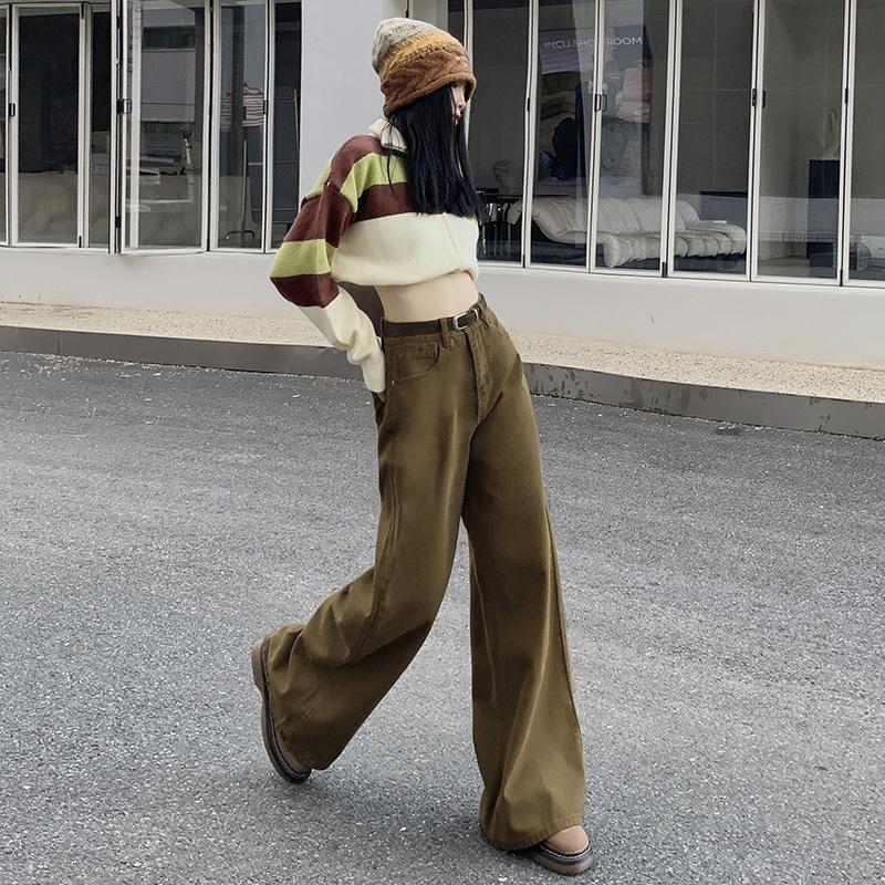 2024 Осень/Зима Майяр Носить Высокая Талия Широкие Джинсы Женские Американские Повседневные Универсальные Брюки До Пола