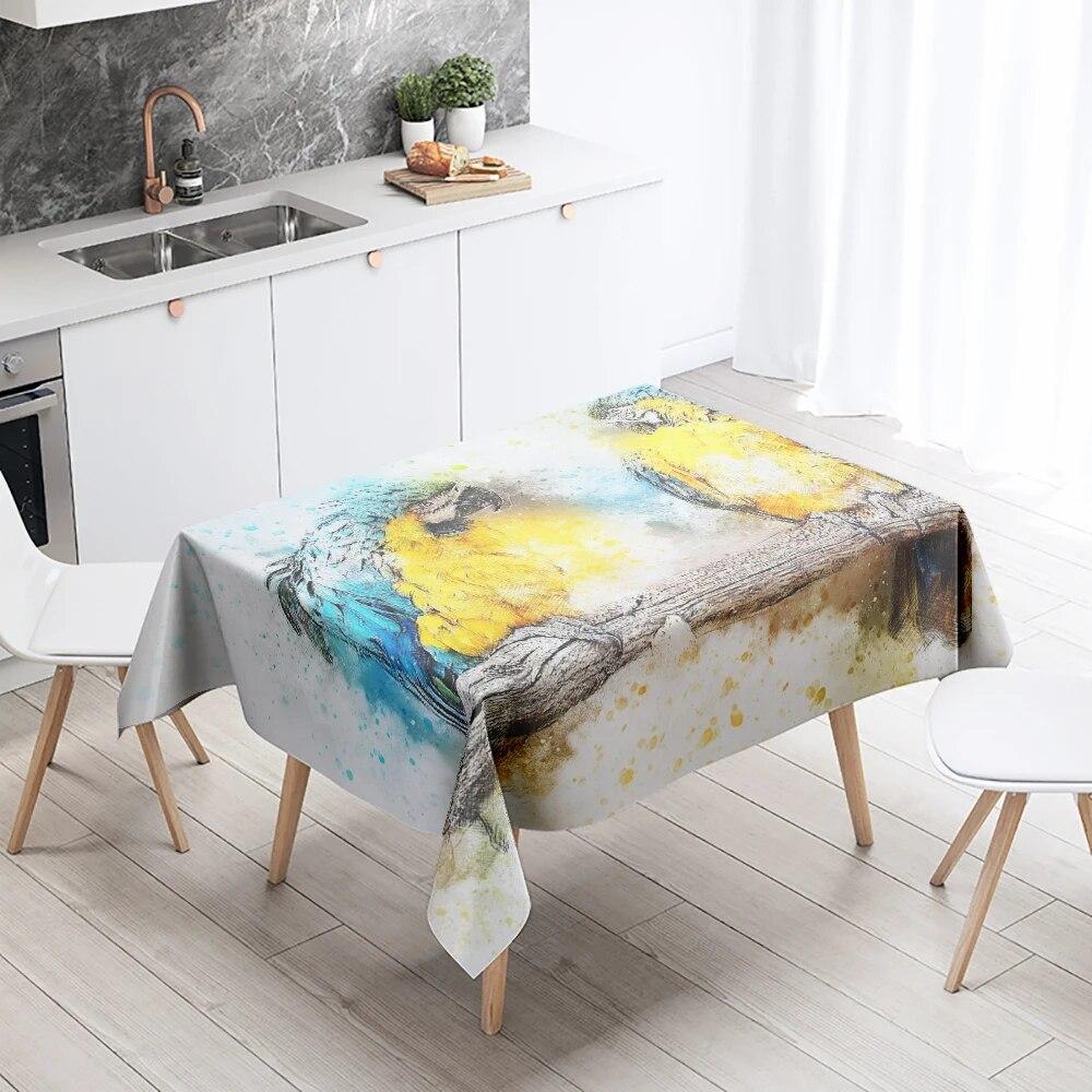 Watercolor Painting Tablecloth Floral Landscape Anti-Stain Waterproof Rectangular Kitchen Table Home Decor