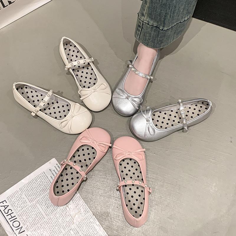 Французские ретро балетные серебристые маленькие кожаные туфли женские балетки с мягкой подошвой удобные красные туфли-лодочки с круглым носком туфли Мэри Джейн женские туфли