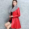 Autumn And Winter Women Medium Long Leather Windbreaker Coat Black Red Faux Leather Clothes