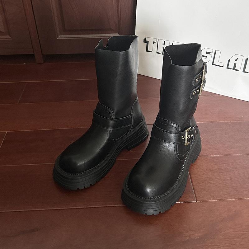 Мода Зима Пряжка для ремня Женские Сапоги до колена Мода Платформа Каблуки Рыцарские Длинные Ботильоны Дамская Удобная Обувь Zapatos Mujer