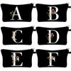 Wild Flower Alphabet A-Z Pattern Women Makeup Bag Toiletry Storage Pouch Purse Teacher Gift Cosmetic Case Female Letter Tote Bag