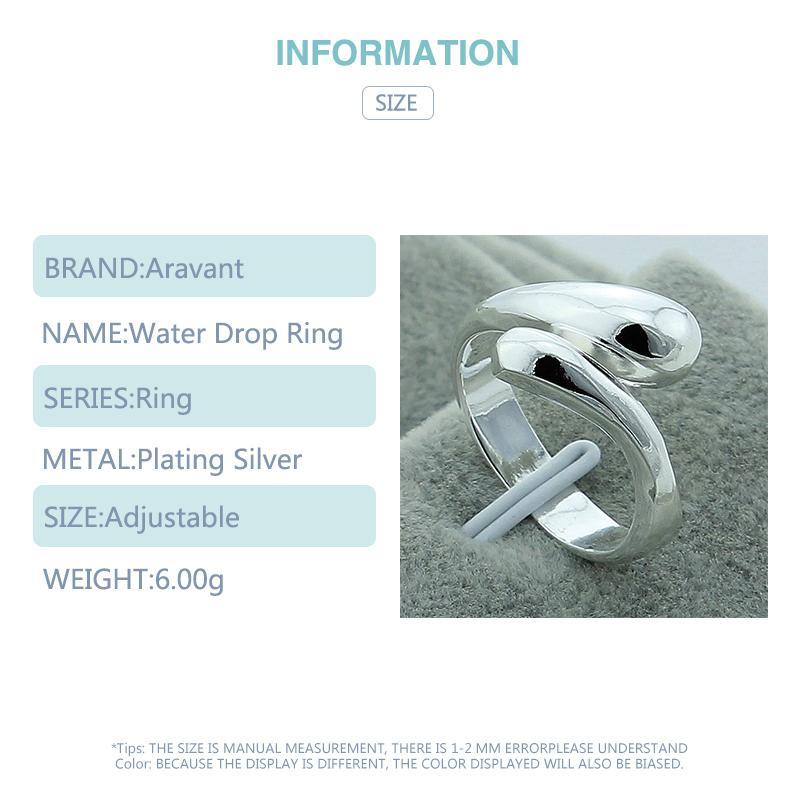 925 Серебряное Простое Открытое Кольцо Капли Воды Для Женщин Свадебная Мода Серебро 925 Ювелирные Изделия