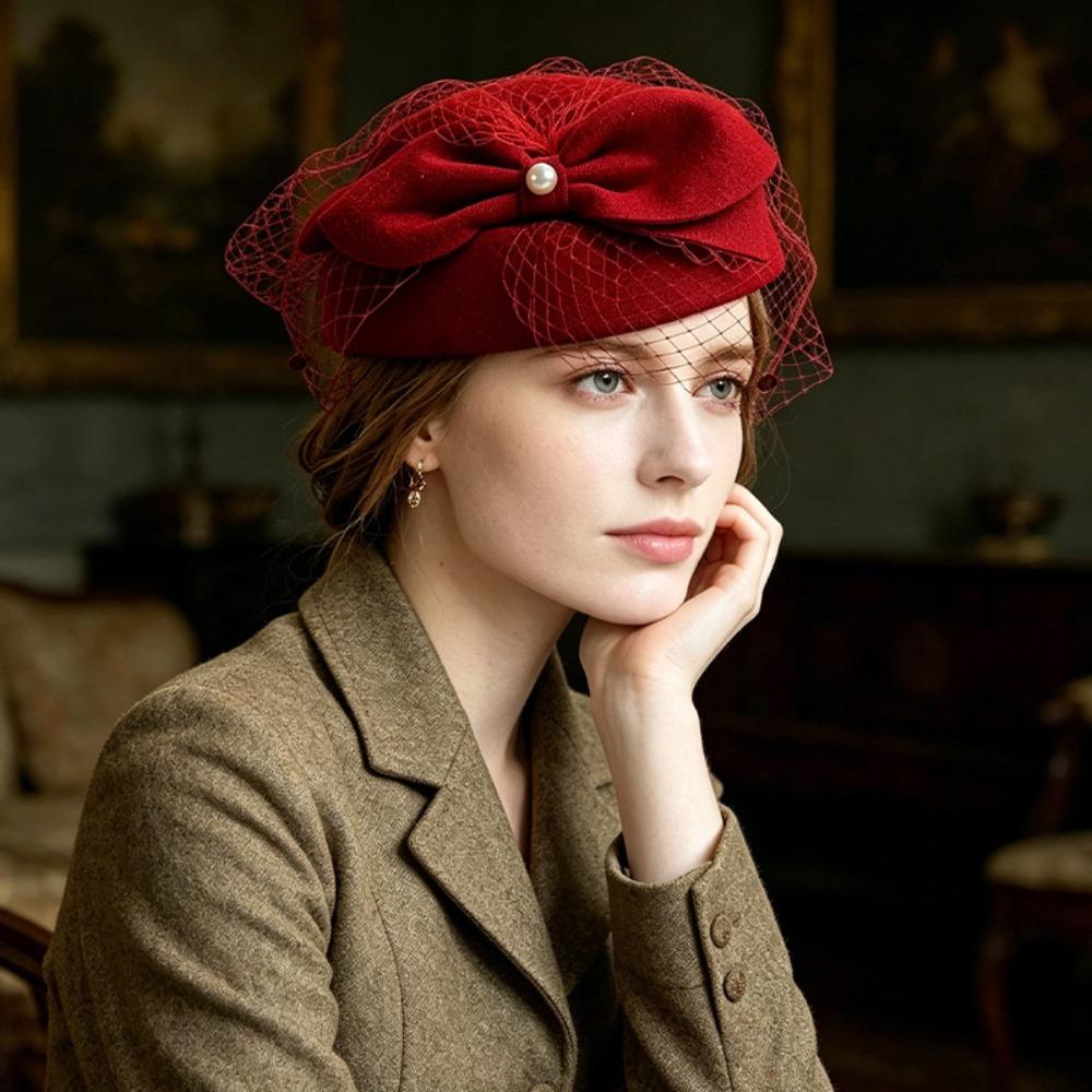 Elegant Bow Fedora Hat French Style Pillbox Hat Uniform Stewardess Hat Medicine Box Hat Lady