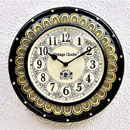 Деревянные часы ручной работы с латунной инкрустацией (Черный, 12x12 дюймов, 30 см)