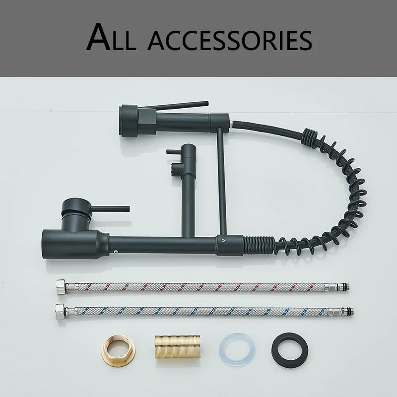 Черный кухонный кран для мойки, выдвижной смеситель для горячей и холодной воды, 2 режима, двойной излив, вращение на 360 градусов, гибкий, монтируется на столешницу