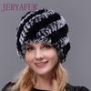 Winter Women Rex Rabbit Fur Straw Hat Ski Hat Knitted Woolen Liner Hat
