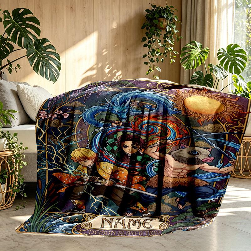 Custom Name Personalized Demon Slayer Print Blanket, Home Decor, Bedroom, Sofa, Camping, Couch, Gifts for Birthday Christmas