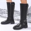 Женские кожаные высокие сапоги, модные сапоги до колена, женская мода 2025 года, зимние дизайнерские новые низкие каблуки, мотоциклетные сапоги Mujer Botas