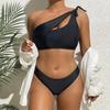 Bikini Swimsuit Women Swimwear Solid Black One Shoulder High Waist Bikinis Set Bathing Suit Female