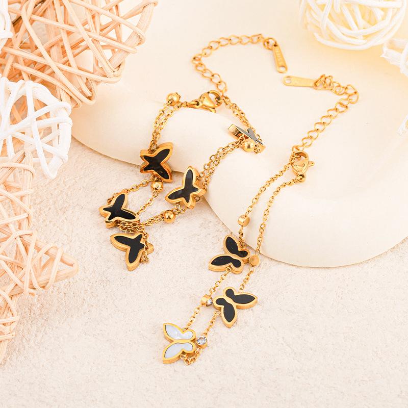 Fashion Titanium Steel Bracelet Fritillary Stacked Butterfly Women's Niche Bracelet Design Sense Bracelet Does Not Fade