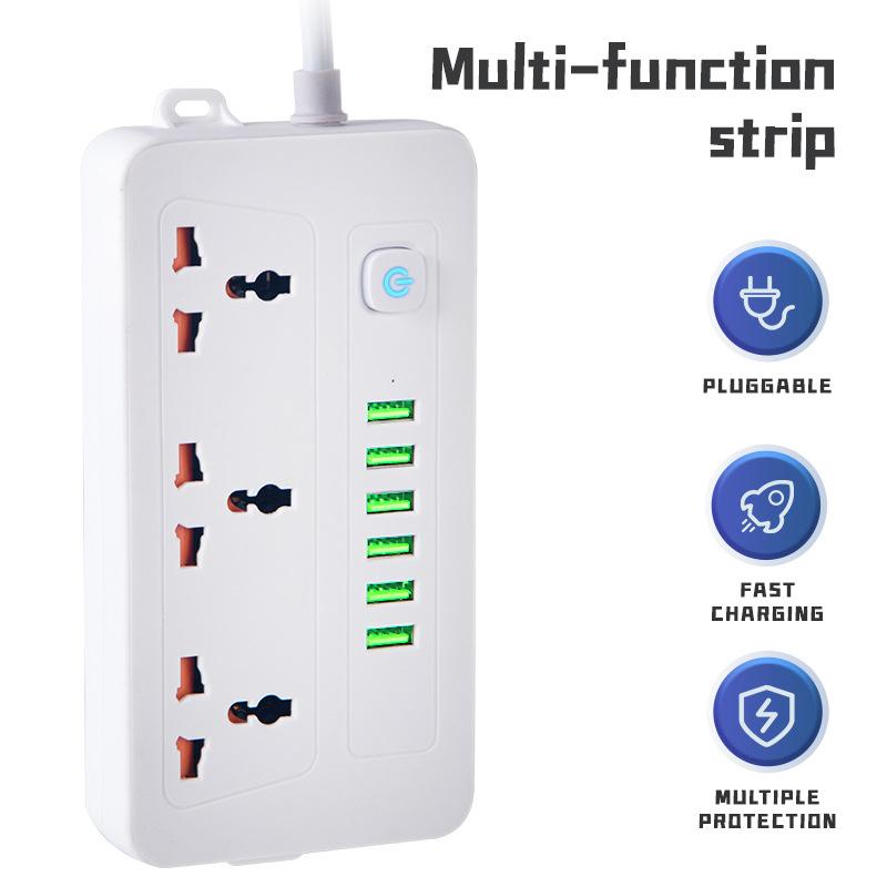 Универсальный удлинитель с 2/3 розетками и зарядным устройством на 6 портов USB, кнопка переключения удлинителя, удлинитель 2M/3M, розетка для удлинителя EU UK Us