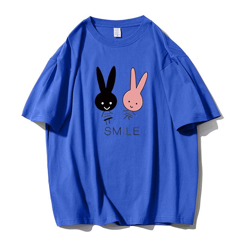 Shellsuning Cute Bunny Graphic Printed T Shirts Women Summer Casual Loose O Neck Short Sleeve Tees Female Trendy 100% Cotton Tops Lady