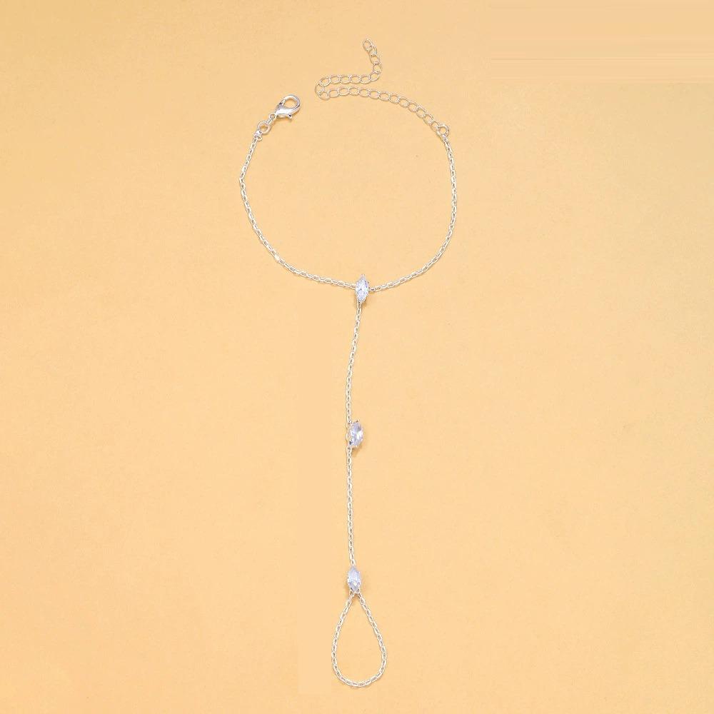 Персонализированный Золотой/Серебряный Кристалл Циркон Браслет Ручные Украшения Женский Тонкая Цепочка Кольцо на Палец Ручная Цепочка Браслет на Палец