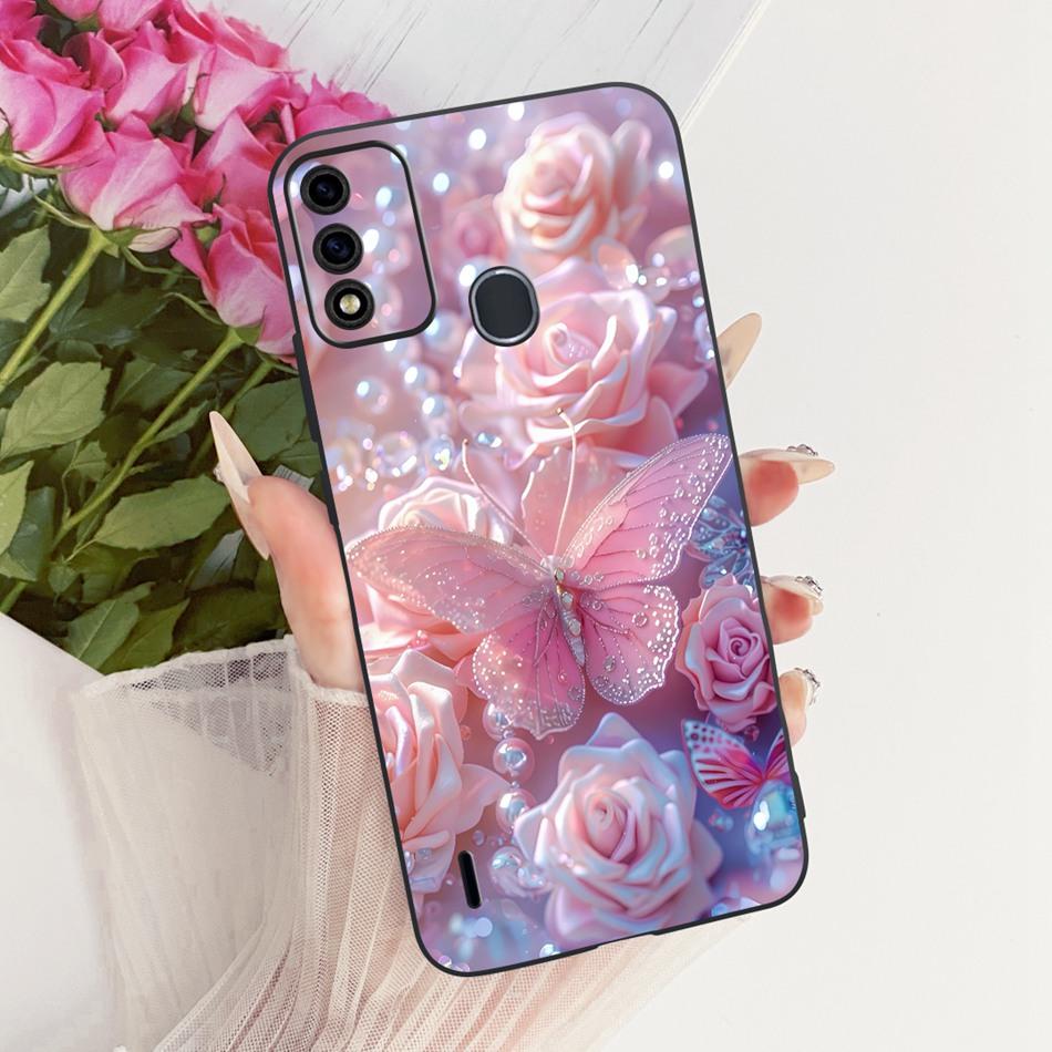 For ITEL A48 Cute Flower Butterfly Cat Painted Case For Itel A48 Black Silicone Soft Phone Cases