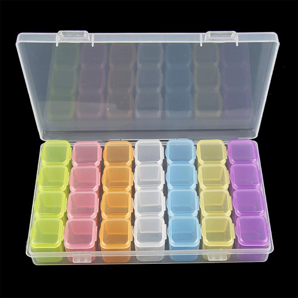 28Girds Nail Art Tools Storage Box Compartment Organizers Transparent Plastic Storage Case Beads Diamond Jewelry Container