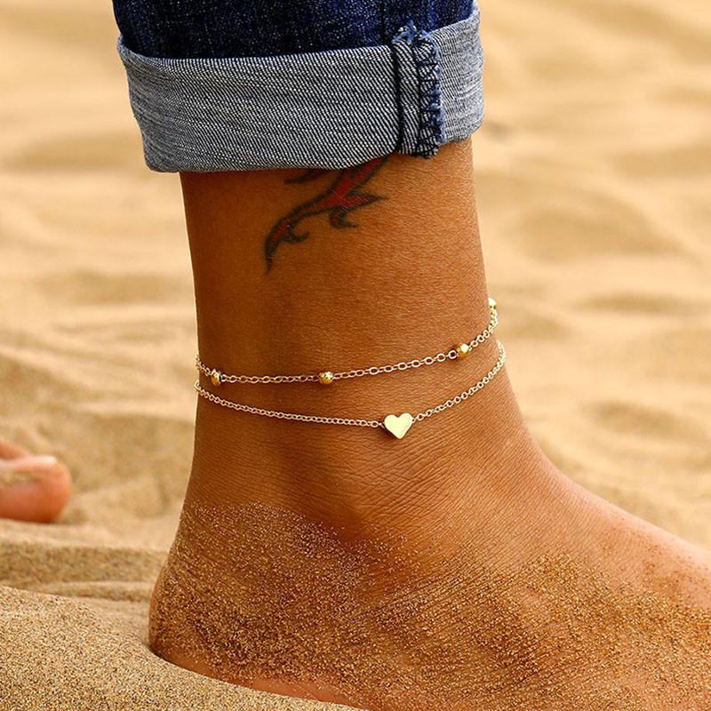 Modyle 2024 New Bohemia Handcuffs Anklet Multilayer Silver Color Foot Chain Fashion Ankle Bracelet For Women Beach Jewelry