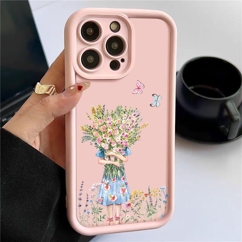 Однотонный чехол для телефона для iPhone 16 15 Plus 14 17 Pro Max 13 12 Pro 11 16e 17e С принтом цветов Ударопрочный Матовый Мягкий ТПУ Чехол