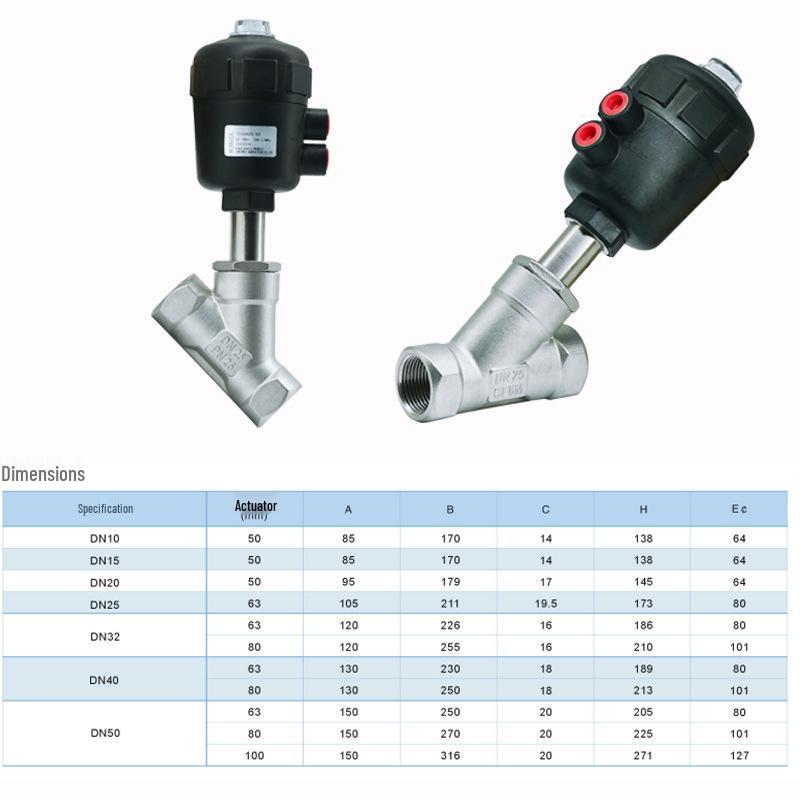 Stainless Steel Pneumatic Y-Type Angle Seat Valve with Internal Thread Connection