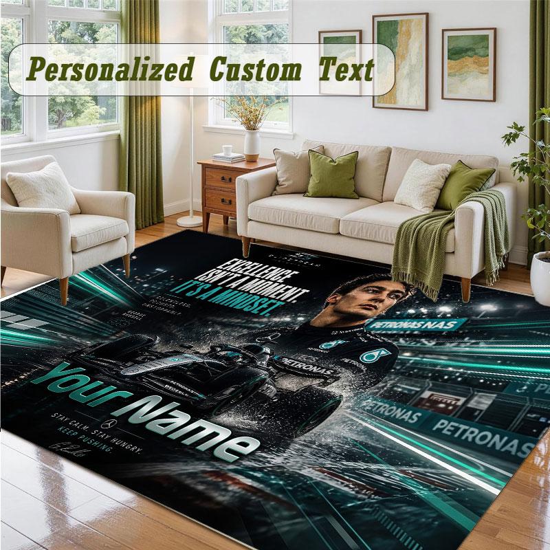 Crystal Velvet Square Rug Custom NameGeorge Russell Pattern Non Slip Home Floor Decor Rug