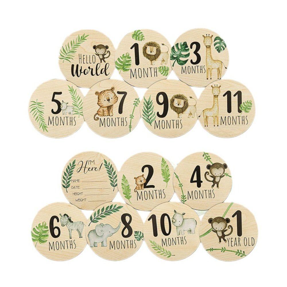 7pcs Cute Wooden Milestone Cards Jungle Animals Theme Announcement Sign  Baby